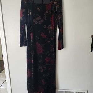 Elegant Floral Black and Red Dress